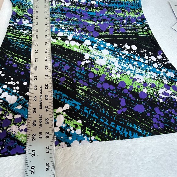 Carole Little Womens Abstract Print Short Sleeve Drape Neck Top Large Purple New - Picture 7 of 7